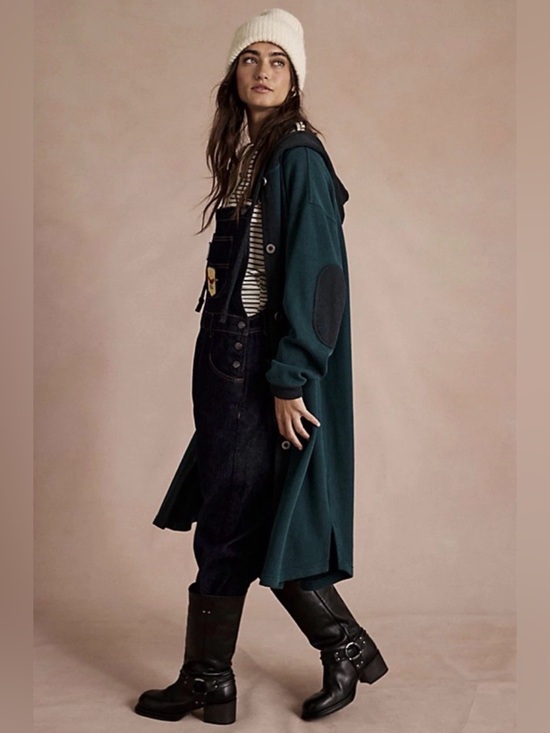 Free People Tops - Free People Tomorrows Sweatshirt Cardigan Hooded Maxi Ribbed Button Forrest